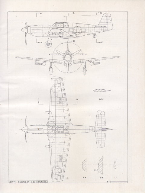 North American P-51, рисунок Harry J.Cooper, 1/72, «Aircraft of the fighting powers» Том.V, издание 1944г